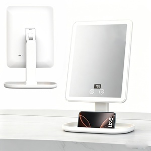 Miroir de maquillage LED carré avec base de rangement, miroir de table à écran tactile à intensité variable pour la beauté et les cosmétiques - Product Image 2