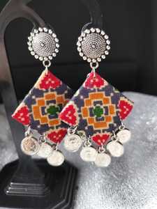 Quality Assured Lightweight Boho Chic Drop Earrings Modern <b>Fabric</b> Jewellery for Casual Outings Oxidised Work - Product Image 2