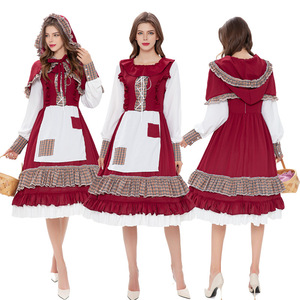 Costume da Cappuccetto Rosso per Adulti, Abito con Cappuccio per Ruolo di Cameriera in Ambientazione Rurale - Product Image 3