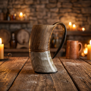 Mug à boire artisanal en corne de buffle, étanche, forme naturelle, poli, artisanat rustique, objet d'art, objet de collection, durable, antique - Product Image 1