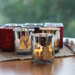 Portavelas Navideño de Cristal Electrochapado Europeo, Rojo, Decoración para Mesa de Fiesta en el Hogar - Product Image 4
