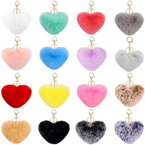 9cm 하트 모양 모피 가짜 토끼 Pom 키 체인 푹신한 모피 폼폼 열쇠 고리 여성 가방 펜던트 - Product Image 6