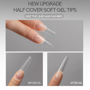 BBM Half Cover Soft Gel Tips Clear Acrylic Nail Tips Short Square Shape False Nail Tips for Nail Extension Manicure Tools - Product Image 5