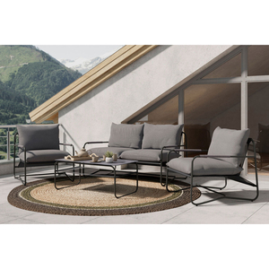 Set Lounge da Giardino AJUNION con Struttura in Metallo, 4 Posti, Arredamento da Patio, Divano Comfort per Balcone e Bordo Piscina con Tavolo in Vetro - Product Image 1