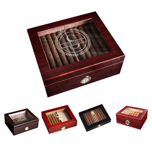 Caja de regalo de cigarros de madera personalizada de 25 cigarros para caja de humidor de cigarros de madera de cedro hecha a mano