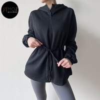 Veste de fitness longue à capuche pour femme grande taille, coupe ajustée, respirante, coupe-vent, séchage rapide, pour yoga et activités de plein air, personnalisable