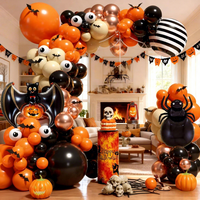 Kit d'arche de ballons en latex orange et noir pour Halloween, avec décorations en feuille d'aluminium motif araignée, chauve-souris, citrouille, rayures, rose doré, abricot, blanc et motifs d'yeux, pour fête