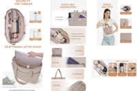 Tas Kerja Katun Wandering Nature dengan Tempat Cangkir, Tas Perawat 2 Set, Kompartemen Laptop 15,6 inci, Sleeve Trolley, Tas Perjalanan Wanita