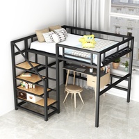 Lit double haut moderne pour la maison chambre à coucher appartement lit haut bas peu encombrant avec bureau au-dessus lit simple double couche en fer design
