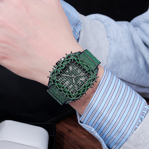 Reloj PIN <span class=keywords><strong>TIME</strong></span> PT2627 de Moda Estilo Hip-Hop para Hombre, Diseño Cuadrado Verde con Diamantes, Resistente al Agua 30M, Luminoso, de Cuarzo - Product Image 3