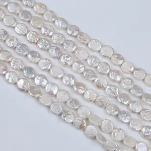 10-11mm a forma di moneta perline bianche naturali String perle d'acqua dolce fili