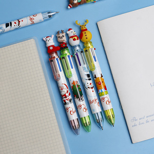 Nouvelle tête de dessin animé de Noël Père Noël Elk presse multicolore Stylo grand livre créatif Presse 6 couleurs Stylo à bille - Product Image 3
