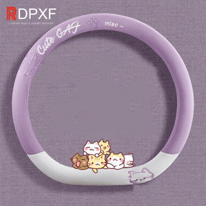 Linda cubierta para <span class=keywords><strong>volante</strong></span> de algodón y lino, transpirable, antideslizante, para todas las estaciones, con temática de dibujos animados, cubierta para <span class=keywords><strong>volante</strong></span> de coche <span class=keywords><strong>femenino</strong></span> - Product Image 2