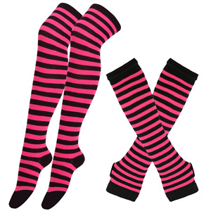 Manchettes rayées pour femmes Goth tricoté gants sans doigts avec longues chaussettes hautes ensemble cadeau <span class=keywords><strong>chaussette</strong></span> - Product Image 4