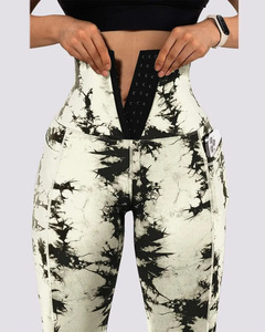 Pantalons de yoga sans couture à compression élevée pour femmes Séchage rapide Extensible dans les quatre sens Respirant Imprimé tie-dye Leggings Fermeture à cordon - Product Image 5