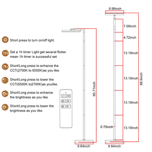 2026 New Design 360 Adjustable Modern LED Floor <b>Lamp</b> Metal Body Base <b>Remote</b> Touch <b>Control</b> High CRI 90 Dimmable White Shade - Product Image 4