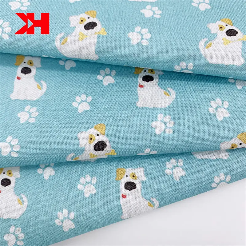 Kahn wholesale cheap price 145gsm custom dog paw woven cotton textile printed organic fabric 100 cotton fabric roll