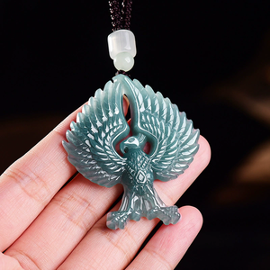 Auténtico colgante de jadeíta natural de grado A, color azul agua, con diseño de águila, colgante de jade de grado hielo, para hombres y mujeres. - Product Image 2