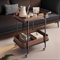 Table d'appoint de luxe en cuir pleine fleur, mobile, pour salon, table basse multi-niveaux avec rangement pour petits espaces