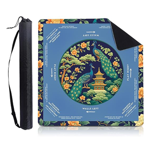 Foilswirl Mahjong Mat Floral Peacock 33" X 33" Blauw Chinoiserie Antislip Geluidsreductie Draagtas Kaartspellen - Product Image 1