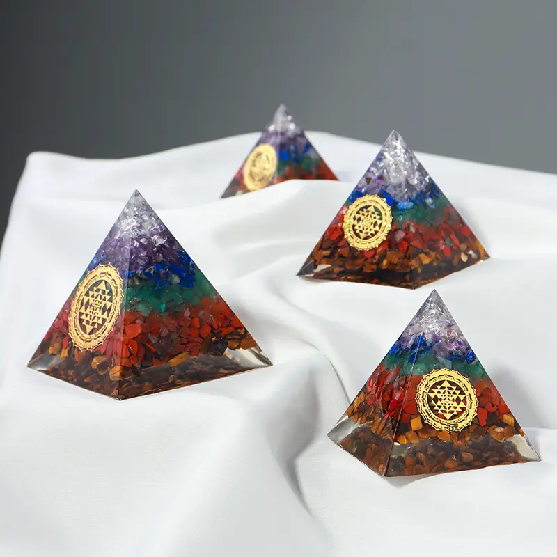 Wholesale Chakra Energy Crystal Pyramid Natural Healing Gemstone for Home Decoration Colorful Tower Pendant Energy Stone