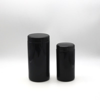 Bocaux en verre cylindriques noirs avec logo personnalisé, couvercles en plastique résistants aux enfants, contenants hermétiques pour herbes, pour un usage en voyage