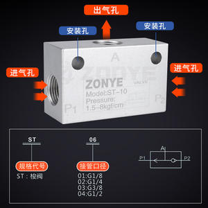 Vanne à navette pneumatique logique en alliage d'aluminium ST-01/02/03/04, vanne de commande d'air KV-06/08/10/15, bille en acier pour eau et gaz, OEM - Product Image 5