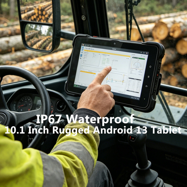 Intelligent Forestry IP67 Waterproof 10.1" Rugged Vehicle-Mounted Android 13 Tablet High Brightness with RJ45 RS232 GPIO CANBUS