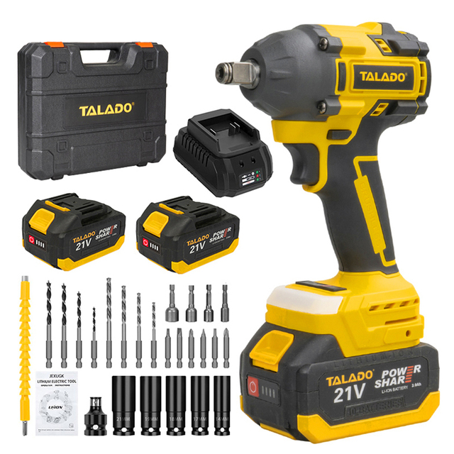TALADO 21V Cordless Brushless Impact Wrench 350N.m High Torque 1/2 Inch Square Drive Power Wrench for Automotive Industrial Use