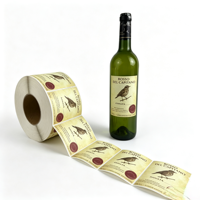 Étiquettes personnalisées en vinyle imperméables et résistantes aux UV, motif oiseau vintage, estampage or/argent, découpées à la forme, pour bouteilles de vin