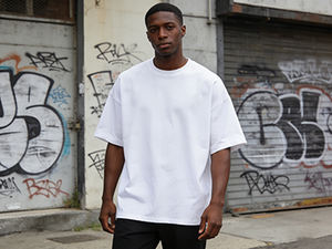 Camiseta de Hombre, Talla Grande, Hombros Caídos, Cuello Redondo Acordonado, Camiseta Lisa de Alta Calidad, Impresión de Logotipo Personalizada, 100% Algodón - Product Image 6