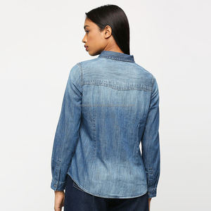 Nardon Apparel 2025 Venta caliente Nuevo Color sólido Casual Button-Down Tops Blusa elegante Camisa de mezclilla suave - Product Image 2