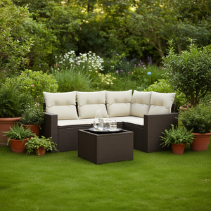 Ensemble de canapés de jardin en rotin brun 4 places, résistant aux intempéries, mobilier d'extérieur au design contemporain - Product Image 2