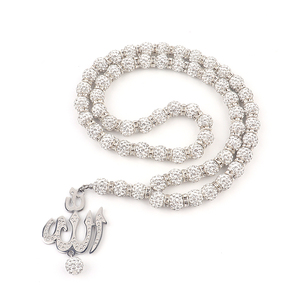 Islami kalung rantai sweter dengan liontin <span class=keywords><strong>Allah</strong></span>, Kalung rantai tasbih berlian imitasi warna empuk 10 mm dengan liontin perak untuk doa Muslim - Product Image 4