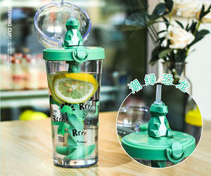 Venta al por mayor nueva taza creativa con pajita de dibujos animados taza de mezcla de animales taza bonita de plástico botella de agua para niños con pajita - Product Image 2