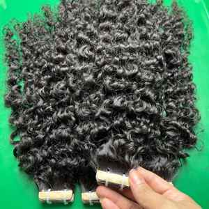 Extensions de cheveux humains bouclés crépus vietnamiens personnalisables, mèches à bandes adhésives, cheveux bruts d'un seul donneur, traités à la vapeur, vente en gros - Product Image 5