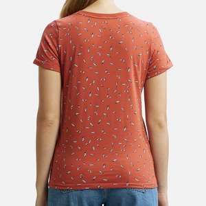 T-shirt en coton tricoté décontracté à manches courtes pour femme, col rond, imprimé orange, coupe classique, respirant, collection Printemps-Été, en vente en ligne - Product Image 4