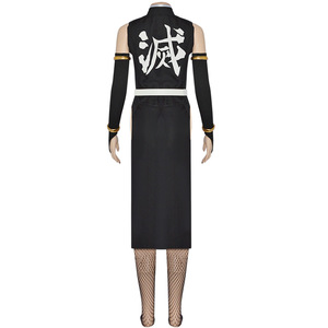 Disfraz de Demon Slayer Uzui Tengen para mujer, vestido negro con personaje blanco y bandas doradas para el brazo, disfraz de anime - Product Image 1