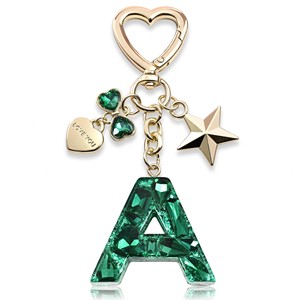 Llavero con Letra Inicial en Inglé<span class=keywords><strong>s</strong></span>, Diseño de Estrella, Corazón y Lazo, Colgante de Cobre Brillante, Accesorio para Bolsos, para TI - Product Image 4