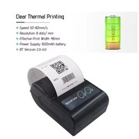 Printer kode batang penerima termal 58MM portabel, Mini 2 inci saku biru gigi tagihan QR mesin cetak Android IOS stok sesuai