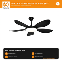 Ventilateur de plafond LED noir en forme de pétale, 5 pales, télécommande DC, lampe suspendue d'intérieur pour salon