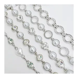 高品质手工缝制钻石链珍珠水晶水钻流苏链装饰