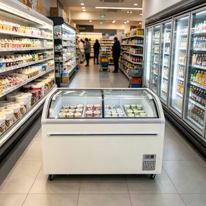 Congelador Exhibidor de Vidrio Curvo con Ruedas Universales, Grado Comercial para Venta Minorista de Alimentos Congelados en Centros Comerciales y Almacenamiento en Frío - Product Image 3