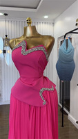 Expédition Rapide C260529 Ensemble 2 Pièces Femme Plissé Sans Bretelles Orné de Cristaux avec Peplum et Pantalon Large Élégant Tenue Formelle 2026