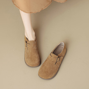 Mules rétro en cuir de vache véritable à plateforme épaisse style Birkenstock pour femmes, avec soutien de la voûte plantaire, chaussures décontractées à enfiler, grandes tailles disponibles - Product Image 1