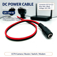 Câble d'alimentation CC mâle-femelle DC5.5*2.1 12V 24V en cuivre sans oxygène, fil rouge et noir pour caméra de sécurité CCTV, routeur, commutateur, modem
