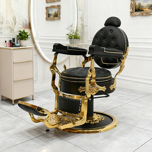 Chaise de salon de <span class=keywords><strong>coiffure</strong></span> robuste, hydronique, noire et dorée, pour hommes, avec appui-tête, inclinable - Product Image 1