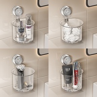 Boîte de rangement à ventouse PET sans perçage, trous de drainage, étanche, facile à nettoyer, pour le mur de la salle de bain, pour ranger les petits objets, les brosses à dents