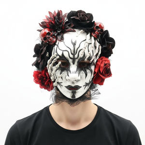 หน้ากากกะโหลกศีรษะฮาโลวีนสำหรับผู้หญิงหน้ากากปาร์ตี้สไตล์สีดำและสีแดงสยองขวัญน่ากลัวพร้อมมือสำหรับวันของปาร์ตี้ธีมคอสตูมตาย - Product Image 6