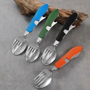 Ensemble d'ustensiles de camping portables 4-en-1 en acier inoxydable, multi-outils avec cuillère, fourchette, couteau et ouvre-bouteille pour les voyages - Product Image 2